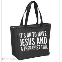It’s Ok To Have Jesus And A Therapist Too Tote Bag thumb 2
