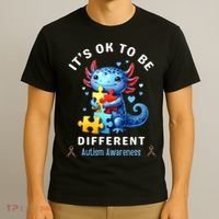 It's Ok To Be Different Autism Awareness Cute Axolotl Animal  T-Shirt thumb 3