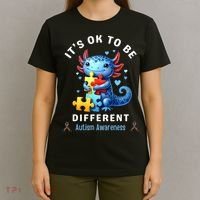 It's Ok To Be Different Autism Awareness Cute Axolotl Animal  T-Shirt thumb 4
