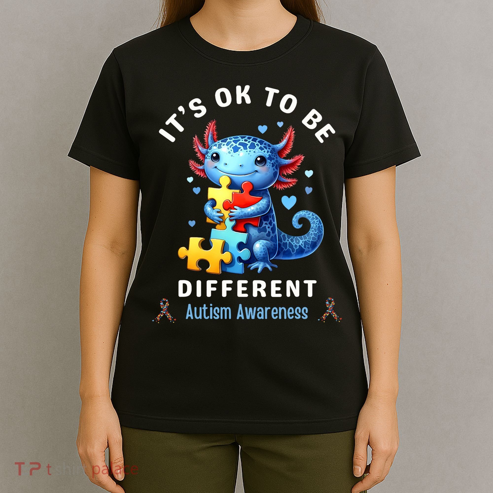 It's Ok To Be Different Autism Awareness Cute Axolotl Animal  T-Shirt