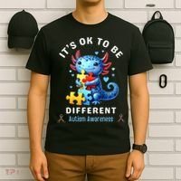 It's Ok To Be Different Autism Awareness Cute Axolotl Animal  T-Shirt thumb 6