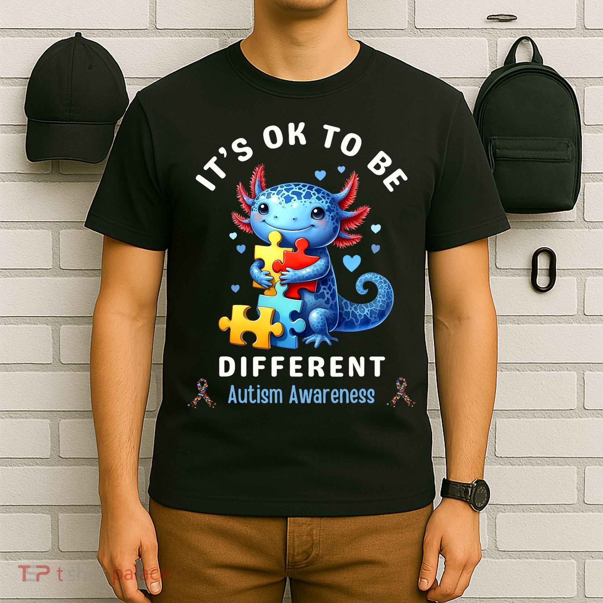 It's Ok To Be Different Autism Awareness Cute Axolotl Animal  T-Shirt