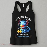 It's Ok To Be Different Autism Awareness Cute Axolotl Animal  Women's Tank Top thumb 3
