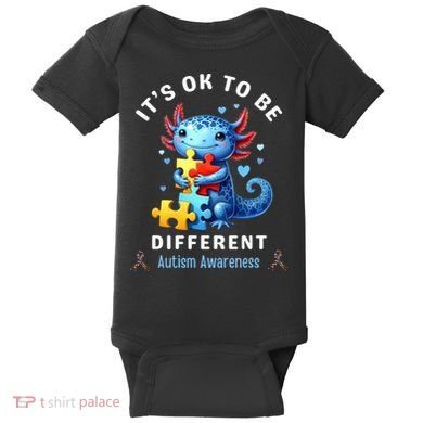 It's Ok To Be Different Autism Awareness Cute Axolotl Animal  Baby Bodysuit