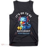 It's Ok To Be Different Autism Awareness Cute Axolotl Animal  Tank Top thumb 0
