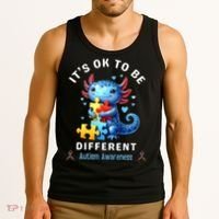 It's Ok To Be Different Autism Awareness Cute Axolotl Animal  Tank Top thumb 3