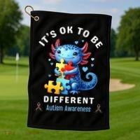 It's Ok To Be Different Autism Awareness Cute Axolotl Animal  Golf Towel thumb 1