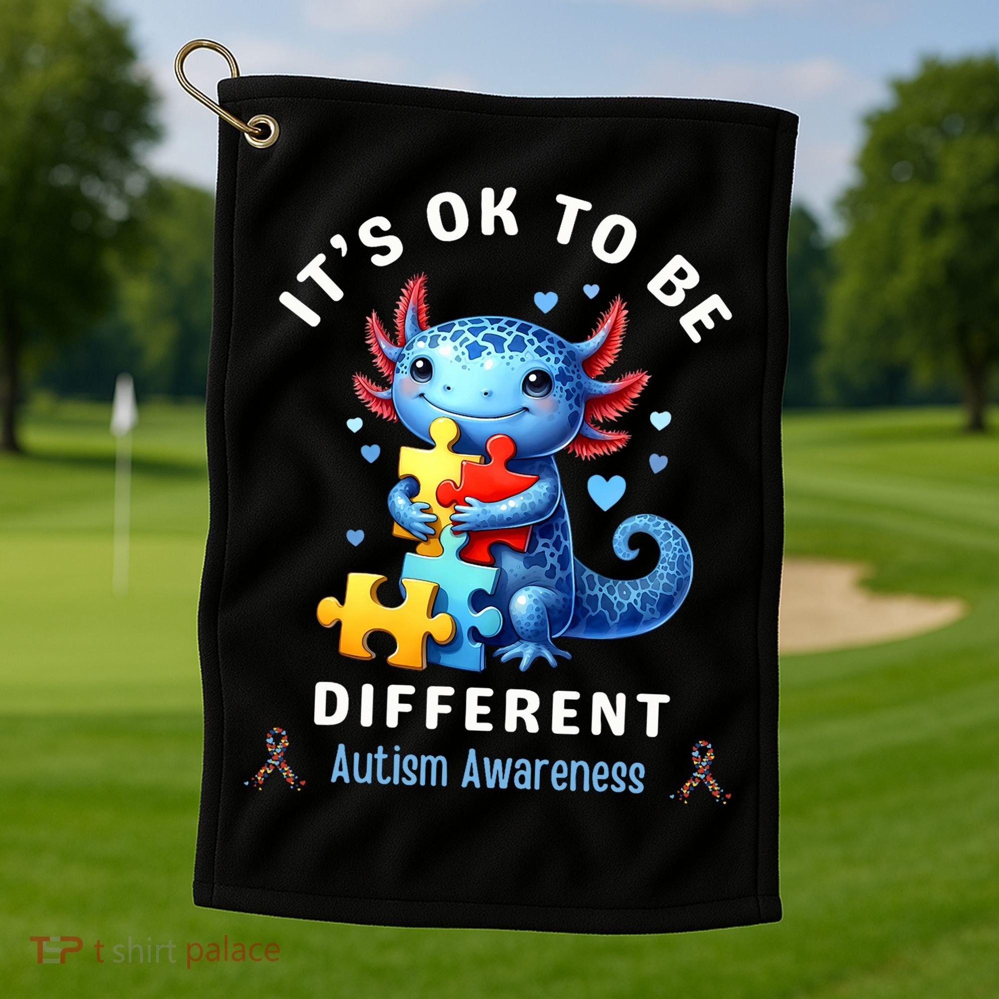 It's Ok To Be Different Autism Awareness Cute Axolotl Animal  Golf Towel