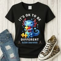 It's Ok To Be Different Autism Awareness Cute Axolotl Animal  Women's T-Shirt thumb 3