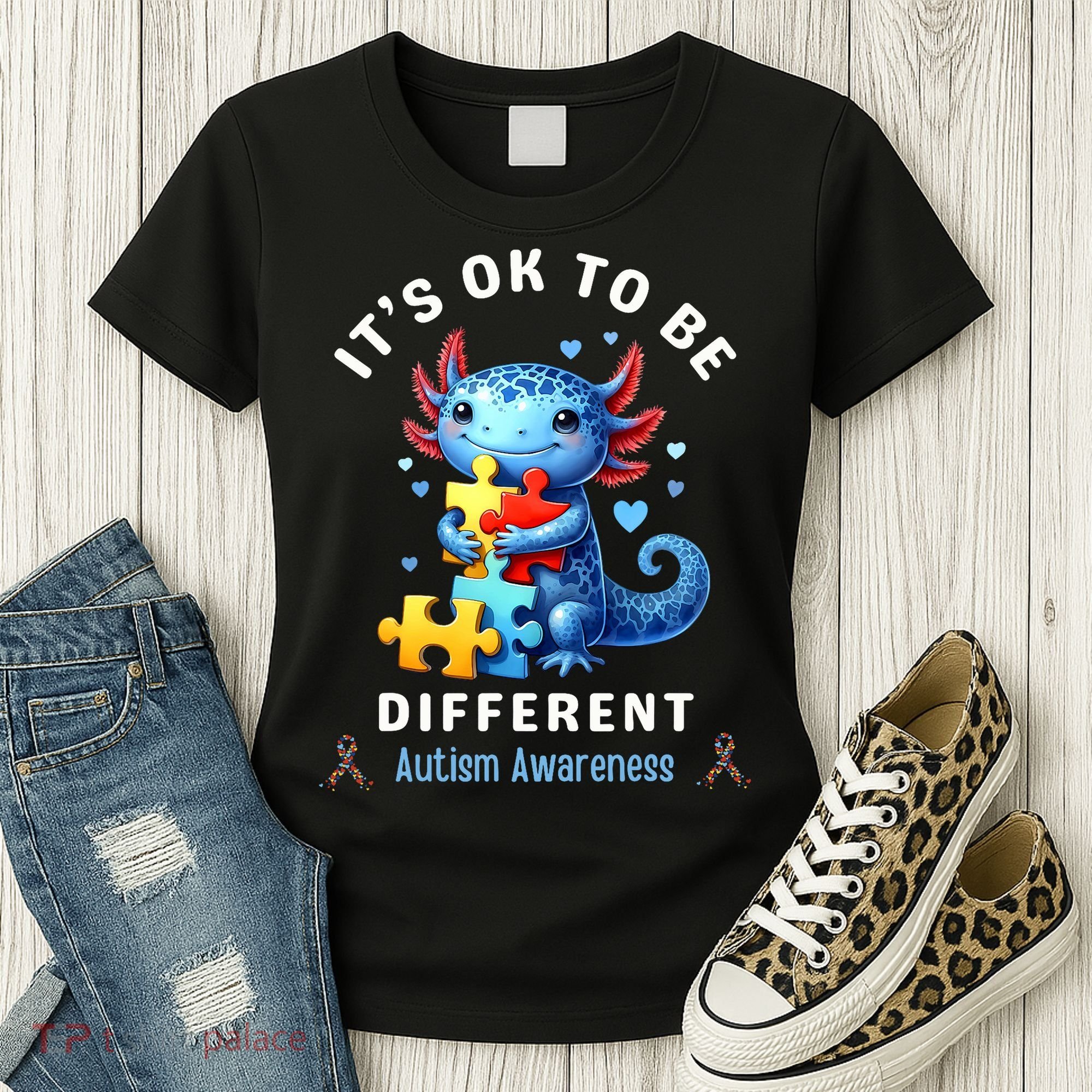 It's Ok To Be Different Autism Awareness Cute Axolotl Animal  Women's T-Shirt