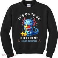 It's Ok To Be Different Autism Awareness Cute Axolotl Animal  Kids Sweatshirt thumb 0