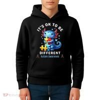It's Ok To Be Different Autism Awareness Cute Axolotl Animal  Kids Hoodie thumb 4