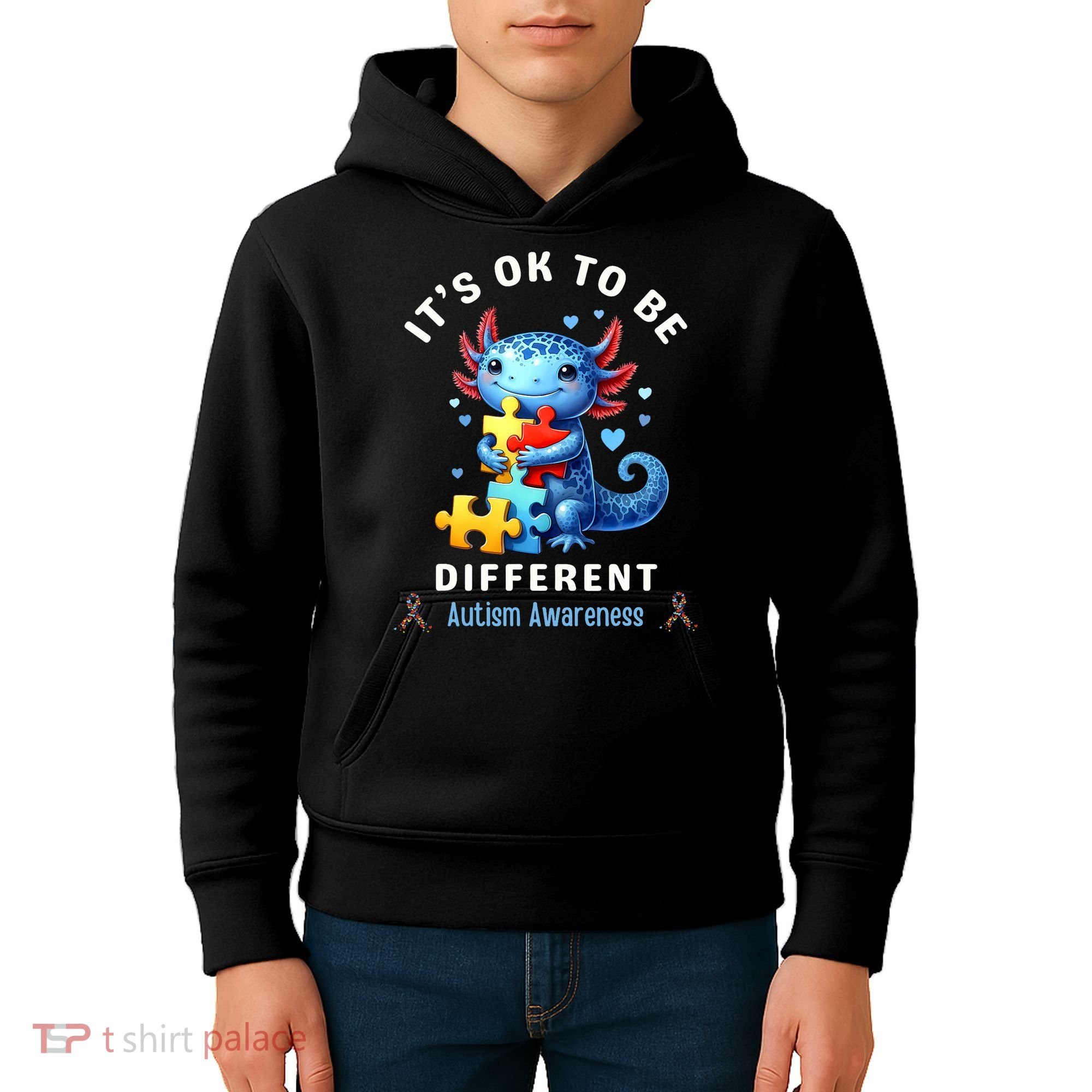 It's Ok To Be Different Autism Awareness Cute Axolotl Animal  Kids Hoodie