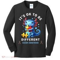 It's Ok To Be Different Autism Awareness Cute Axolotl Animal  Kids Long Sleeve Shirt thumb 0