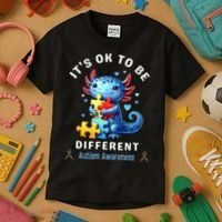 It's Ok To Be Different Autism Awareness Cute Axolotl Animal  Kids T-Shirt thumb 3