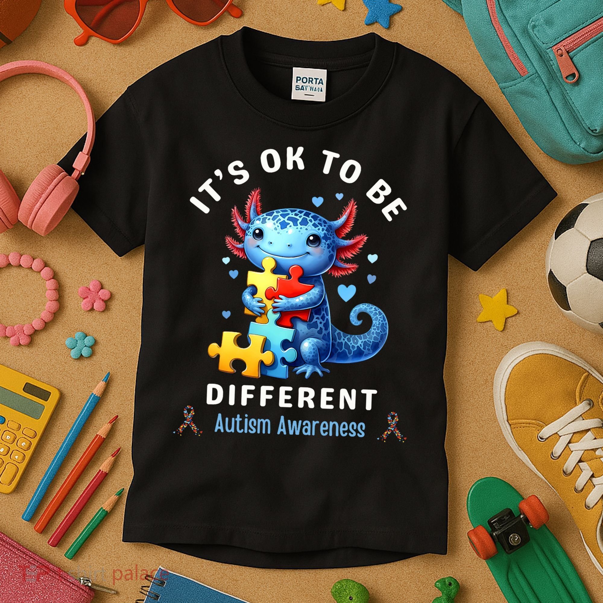 It's Ok To Be Different Autism Awareness Cute Axolotl Animal  Kids T-Shirt