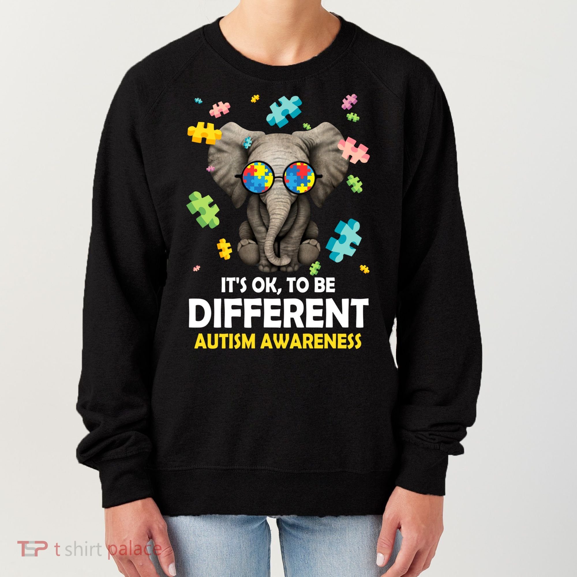 It's Ok To Be Different Elephant Autism Awareness Puzzle Meaningful Gift Women's Sweatshirt