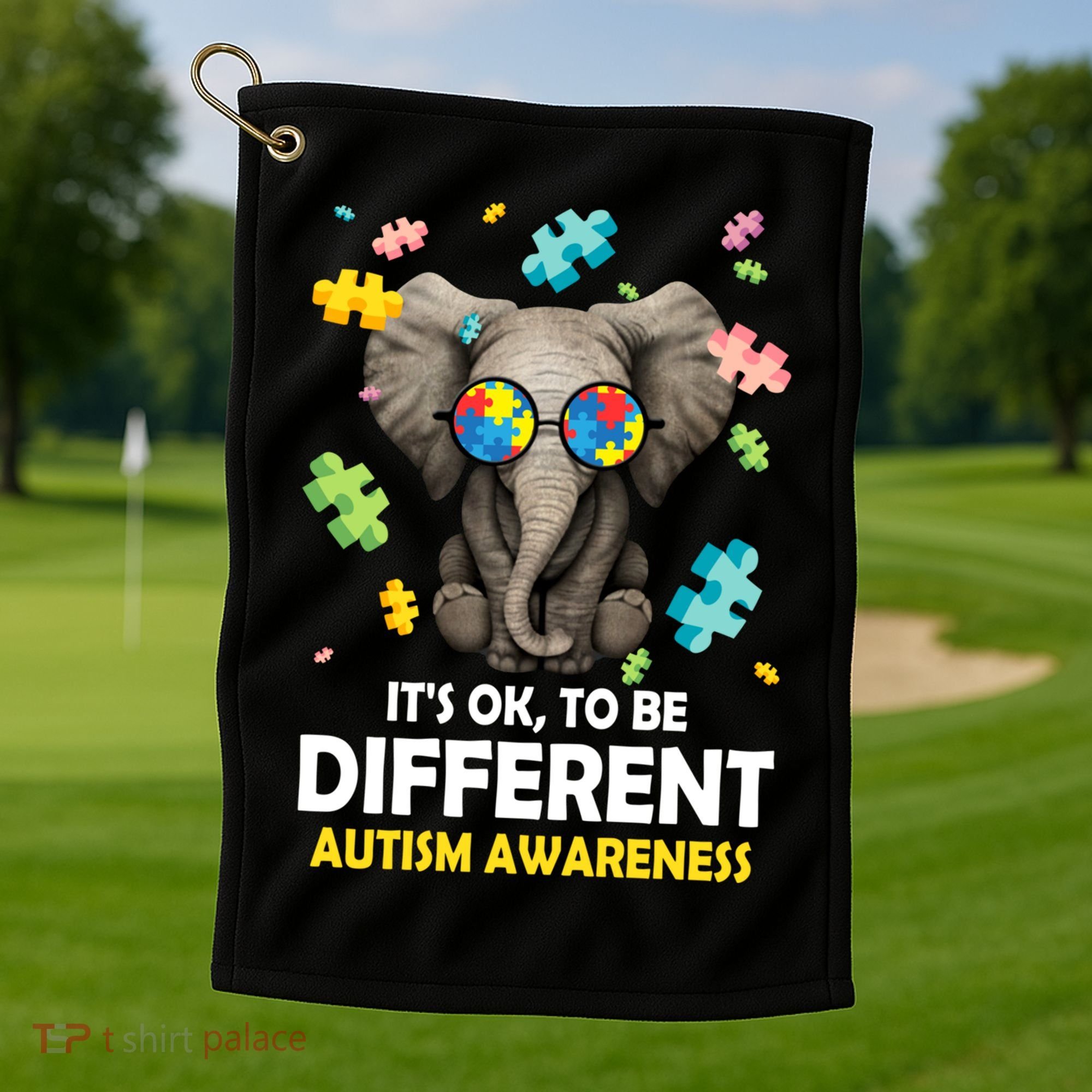 It's Ok To Be Different Elephant Autism Awareness Puzzle Meaningful Gift Golf Towel