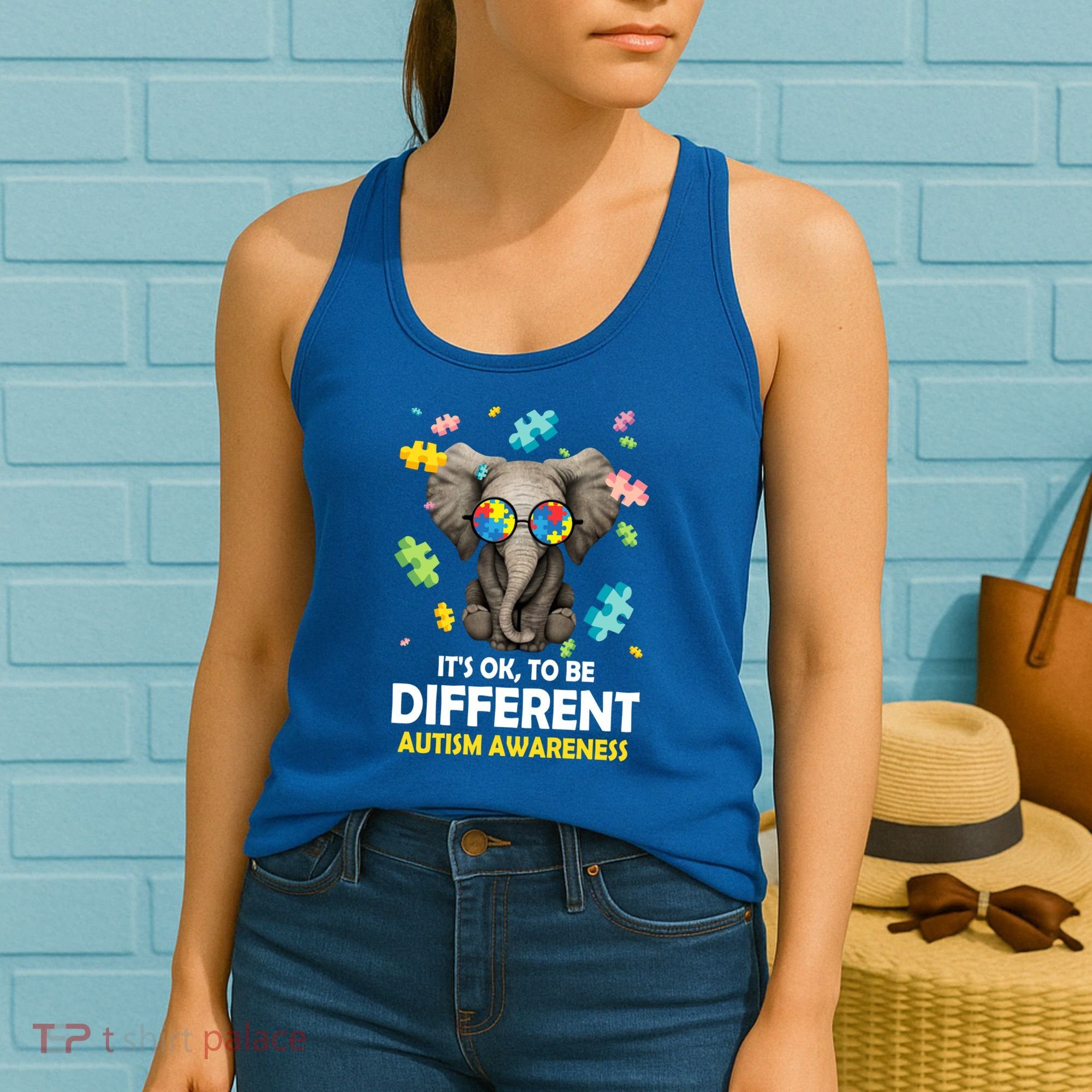 It's Ok To Be Different Elephant Autism Awareness Puzzle Meaningful Gift Women's Tank Top