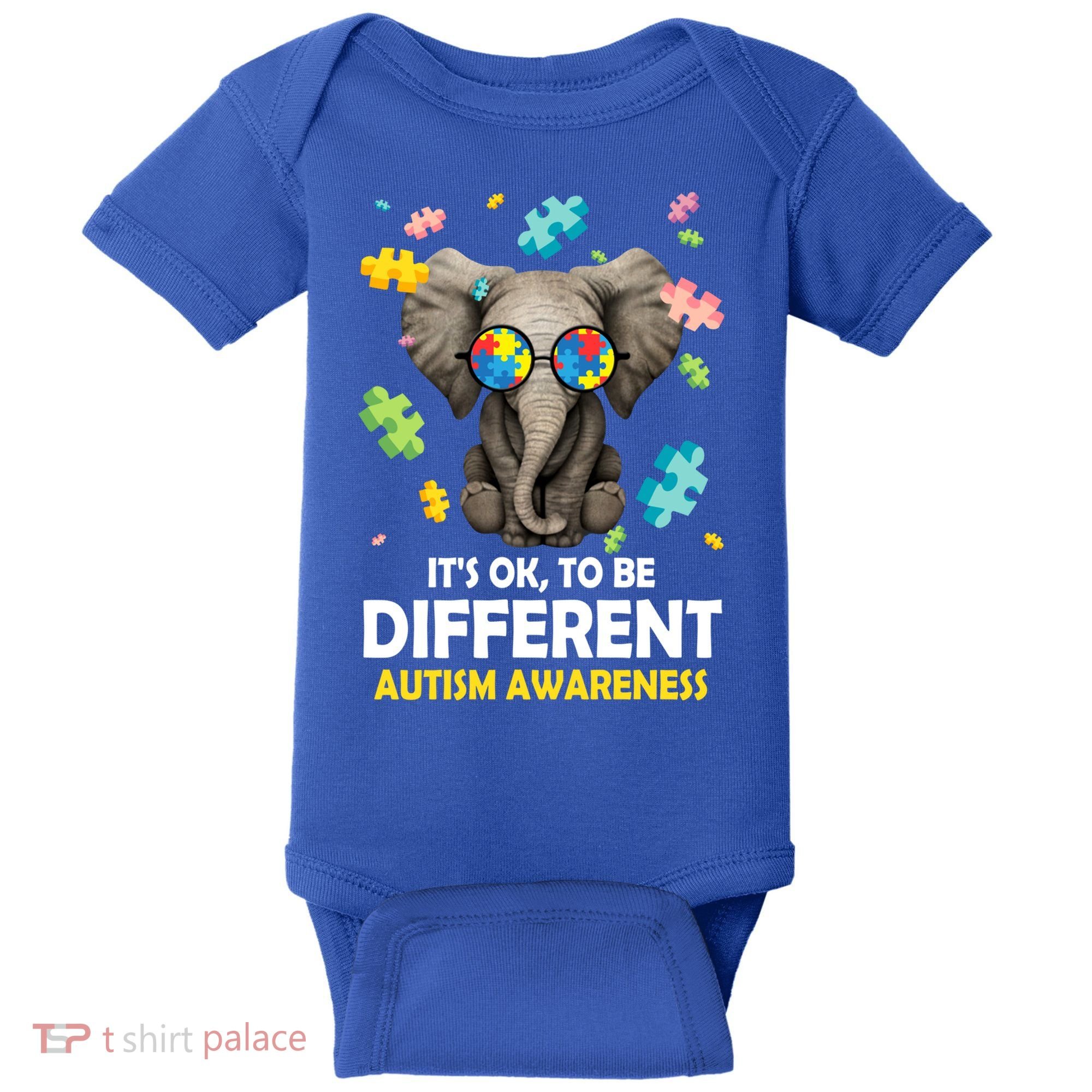 It's Ok To Be Different Elephant Autism Awareness Puzzle Meaningful Gift Baby Bodysuit
