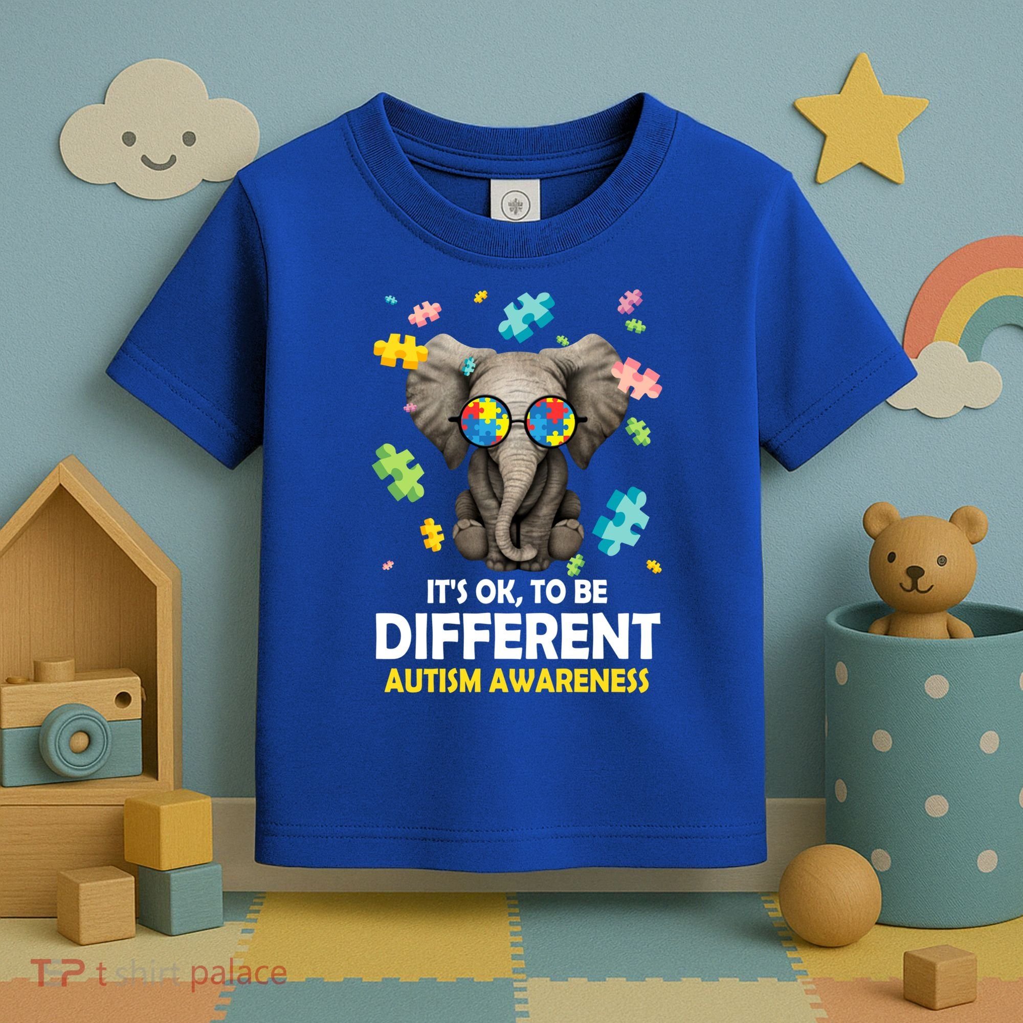 It's Ok To Be Different Elephant Autism Awareness Puzzle Meaningful Gift Toddler T-Shirt