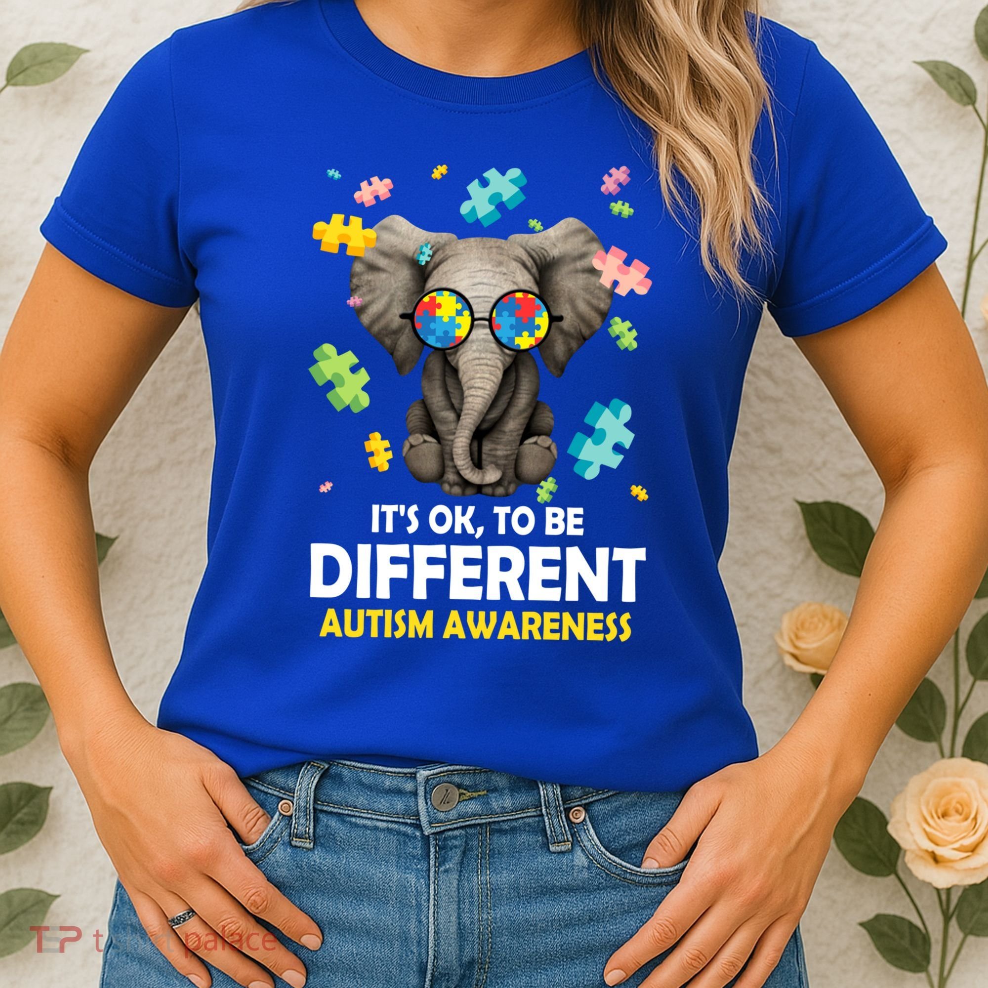 It's Ok To Be Different Elephant Autism Awareness Puzzle Meaningful Gift Women's T-Shirt