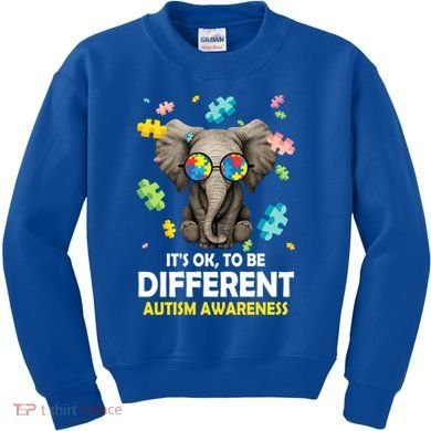 It's Ok To Be Different Elephant Autism Awareness Puzzle Meaningful Gift Kids Sweatshirt