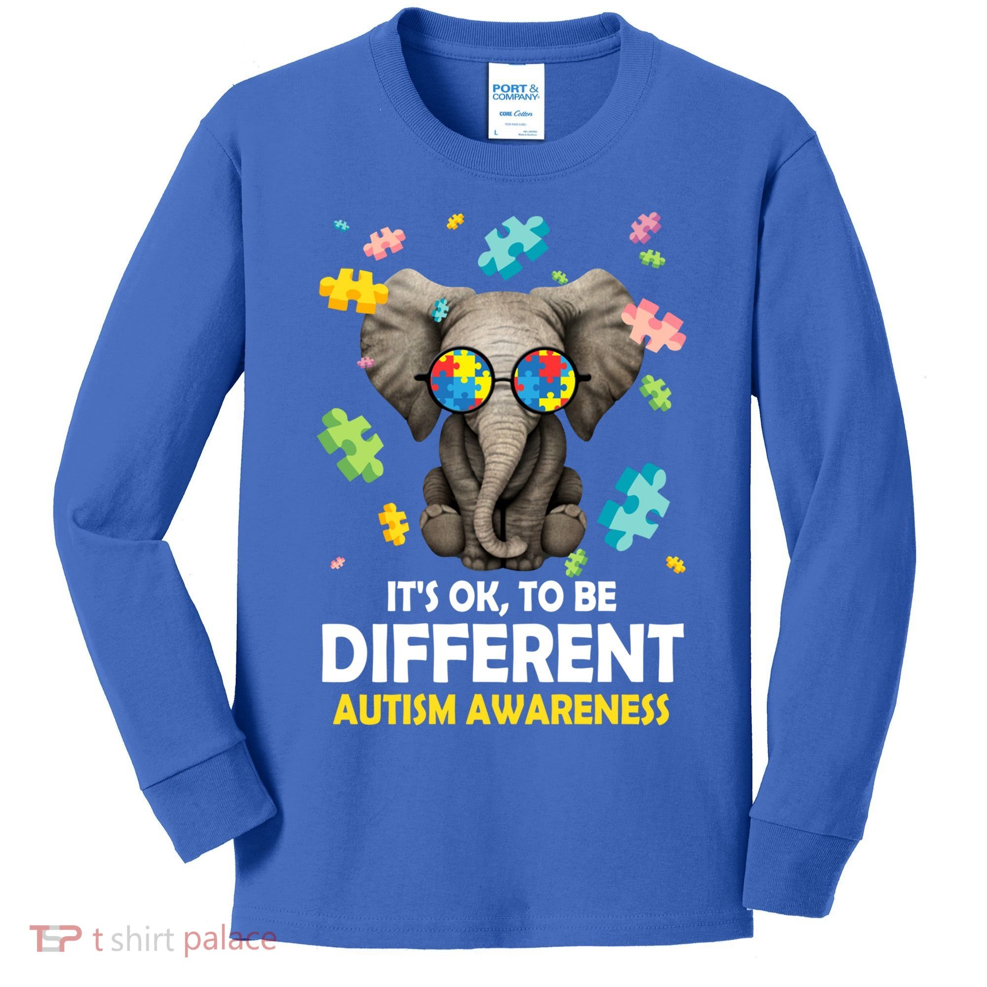 It's Ok To Be Different Elephant Autism Awareness Puzzle Meaningful Gift Kids Long Sleeve Shirt
