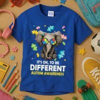 It's Ok To Be Different Elephant Autism Awareness Puzzle Meaningful Gift Kids T-Shirt thumb 3
