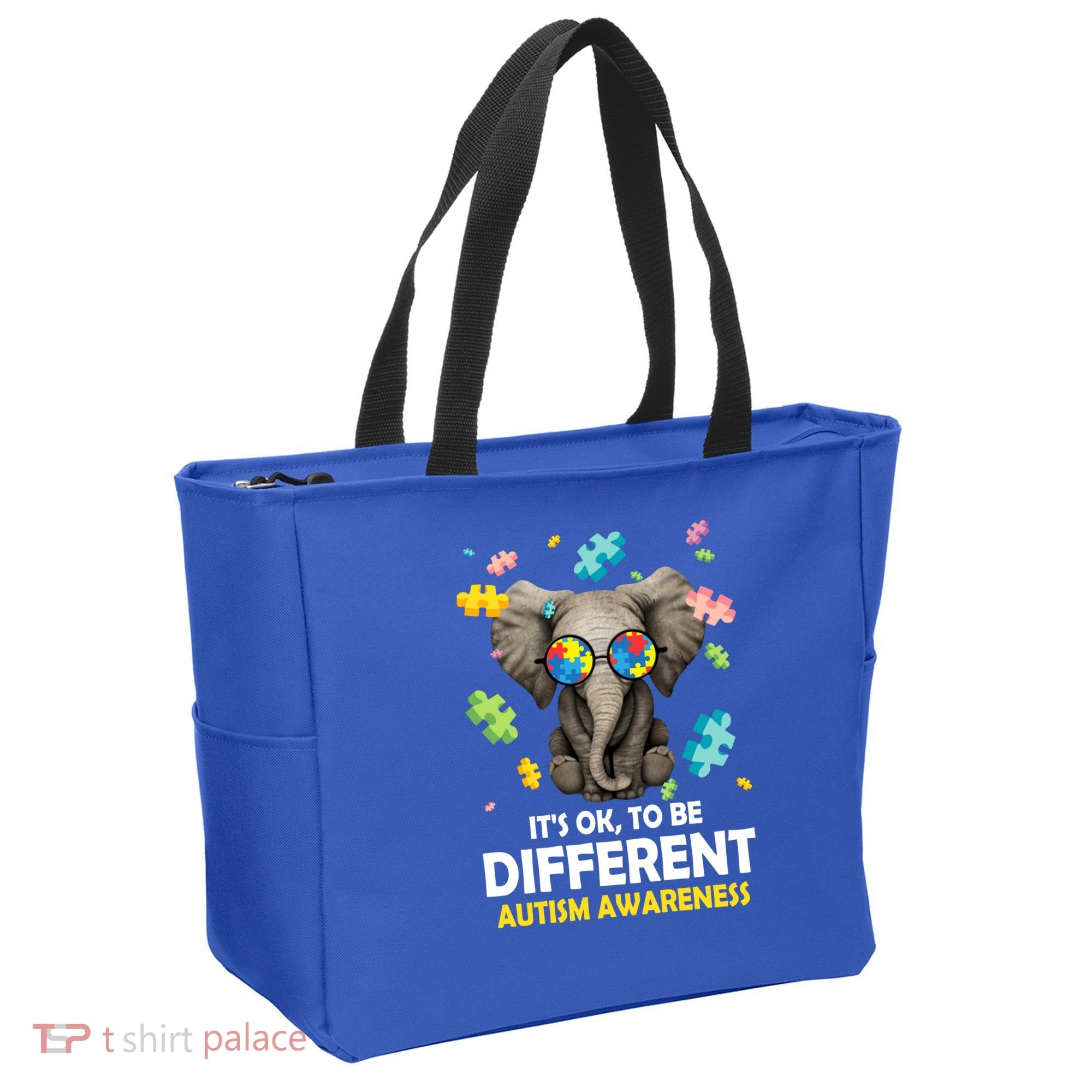 It's Ok To Be Different Elephant Autism Awareness Puzzle Meaningful Gift Tote Bag