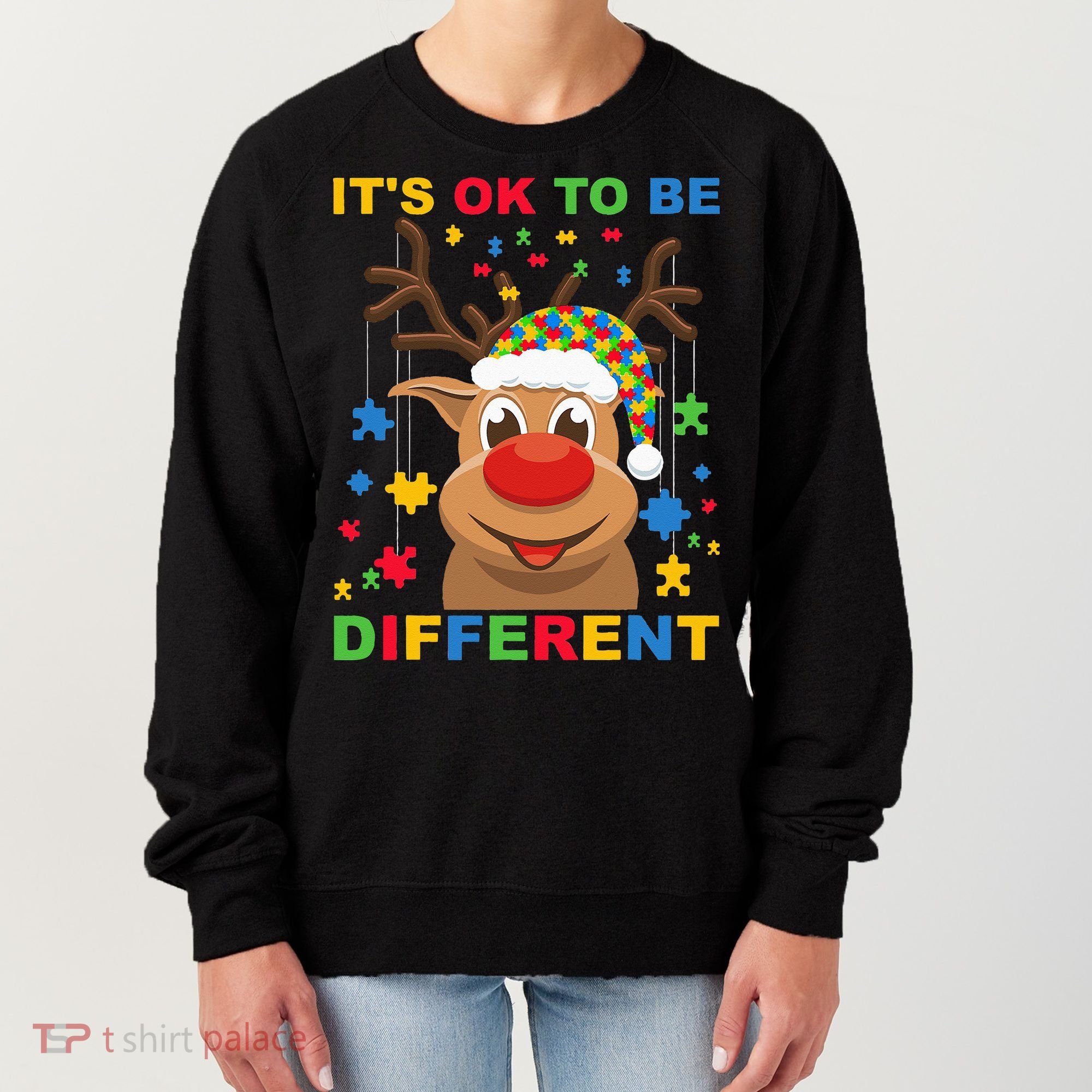 its ok to be different reindeer autism christmas Women's Sweatshirt