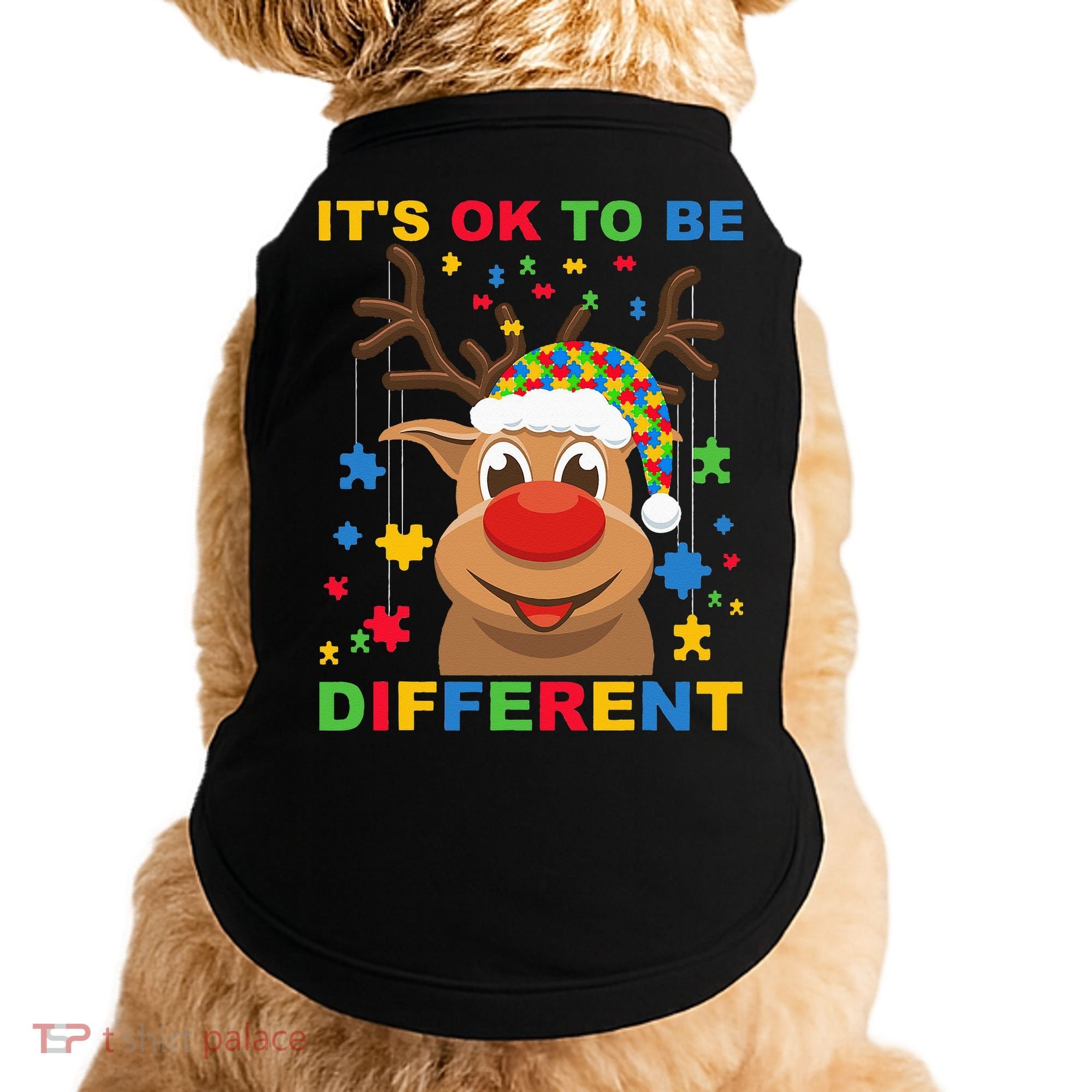 its ok to be different reindeer autism christmas Doggie Tank