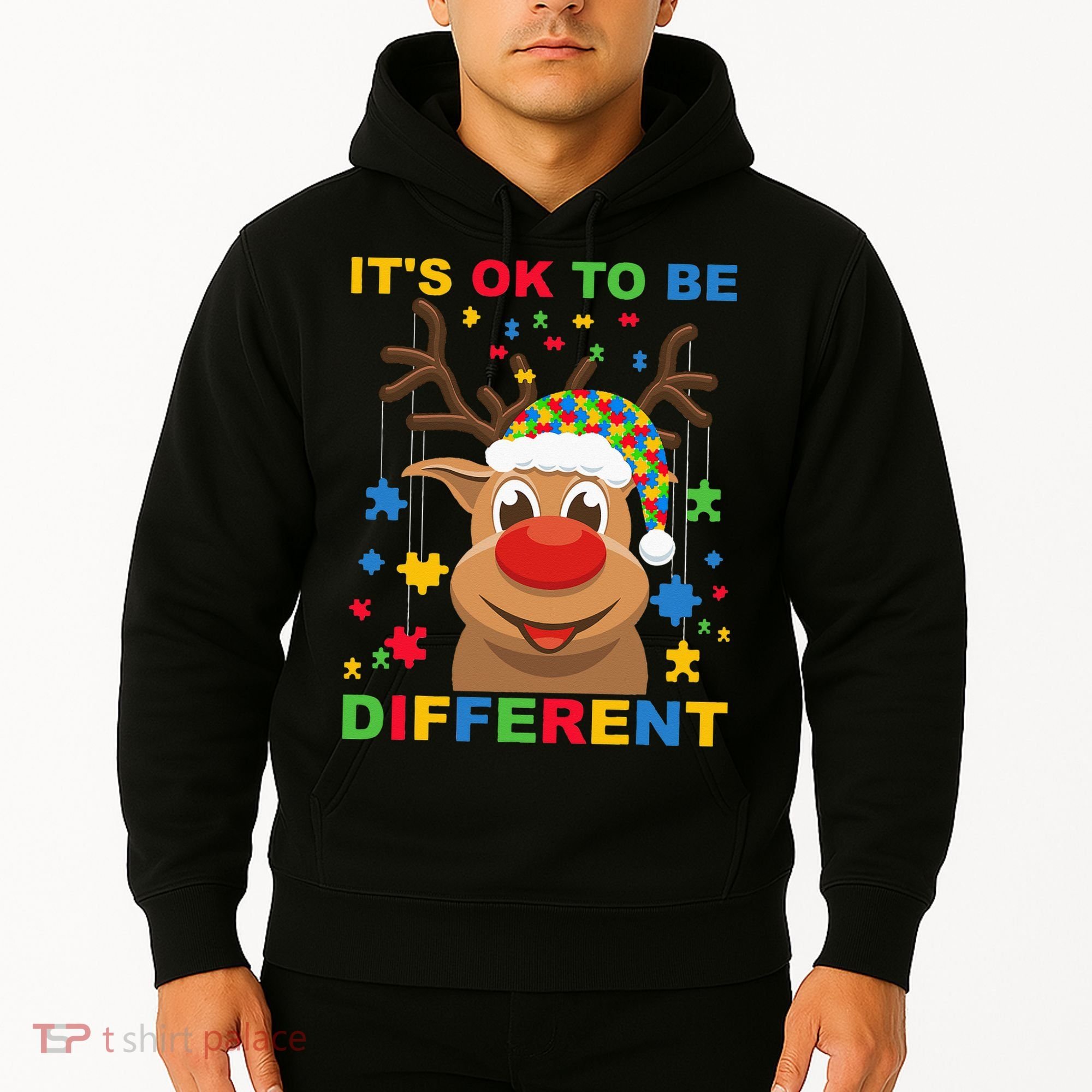its ok to be different reindeer autism christmas Hoodie