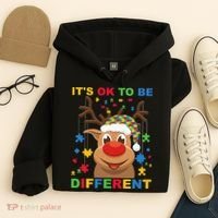 its ok to be different reindeer autism christmas Hoodie thumb 4