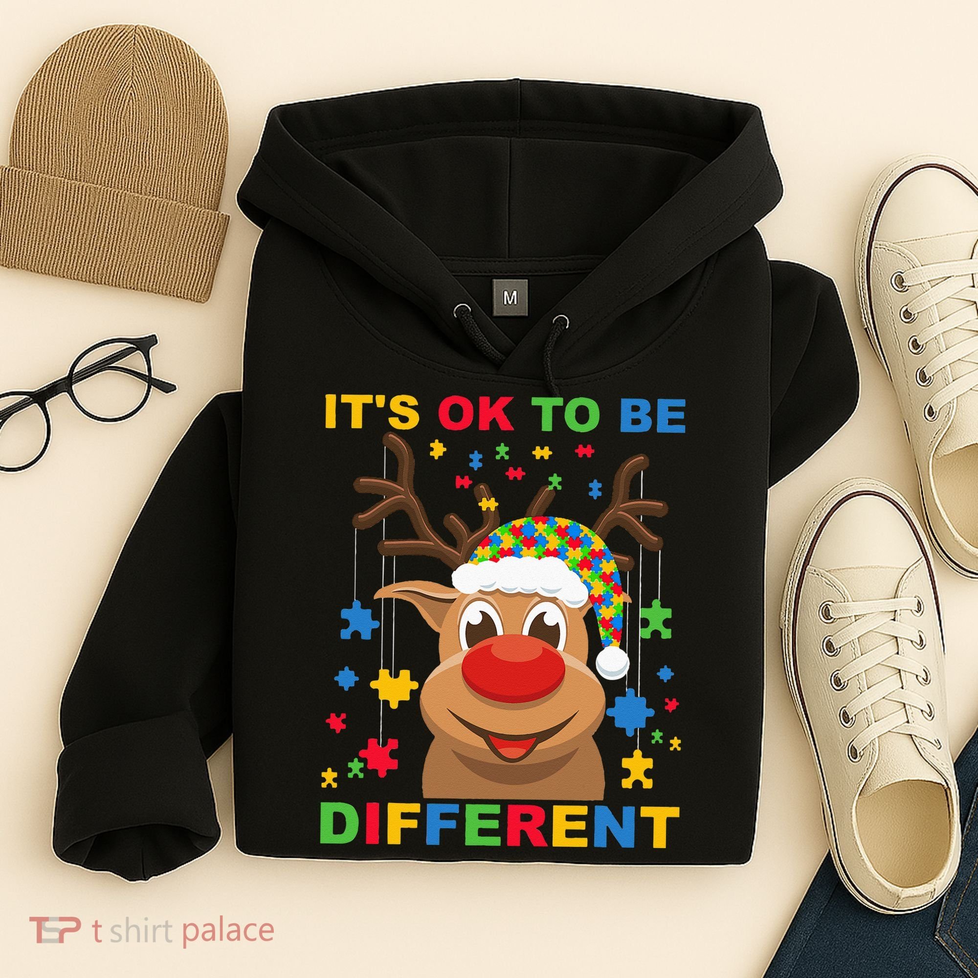 its ok to be different reindeer autism christmas Hoodie