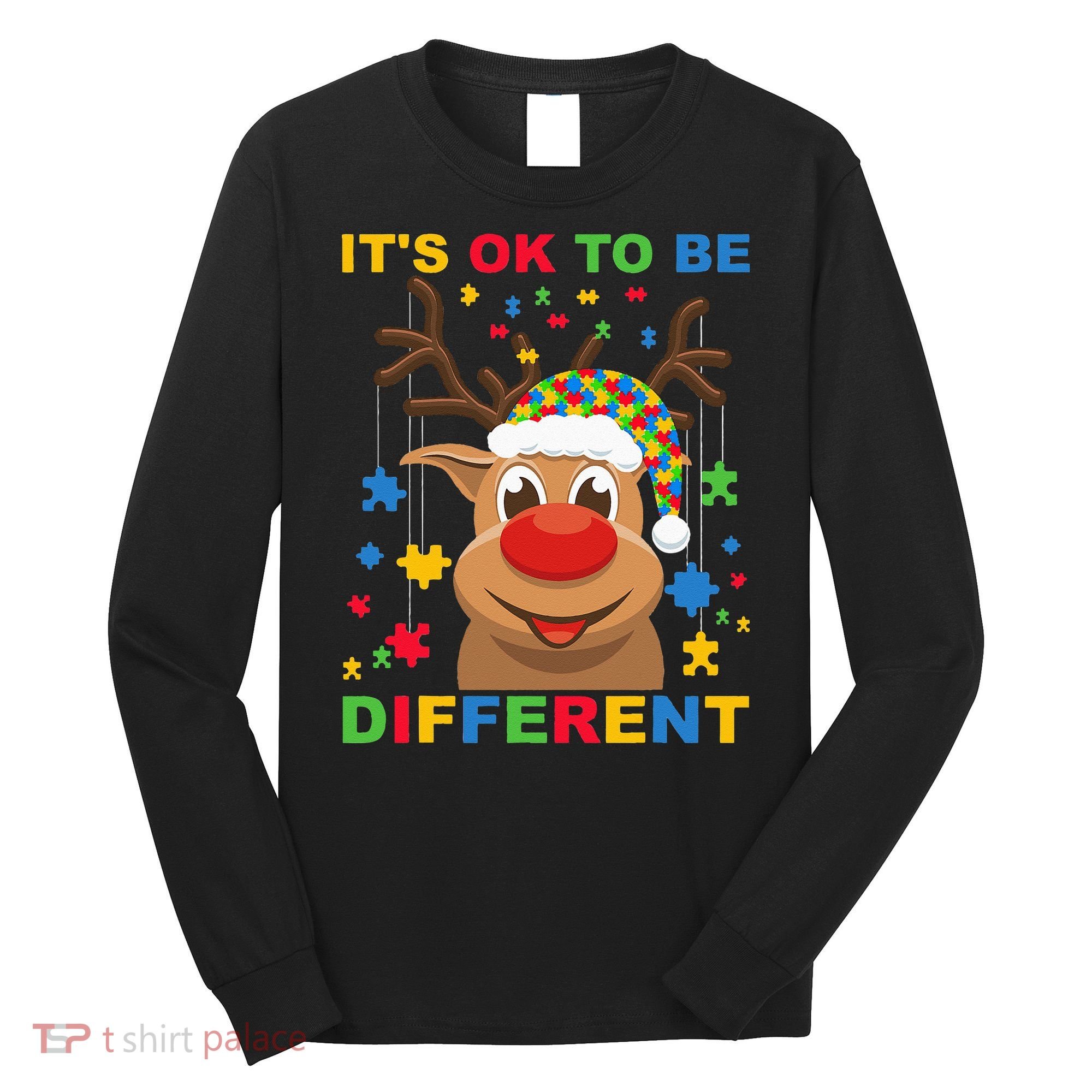its ok to be different reindeer autism christmas Long Sleeve Shirt