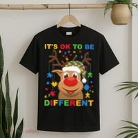 its ok to be different reindeer autism christmas T-Shirt thumb 2