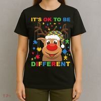 its ok to be different reindeer autism christmas T-Shirt thumb 4