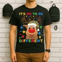 its ok to be different reindeer autism christmas T-Shirt thumb 6