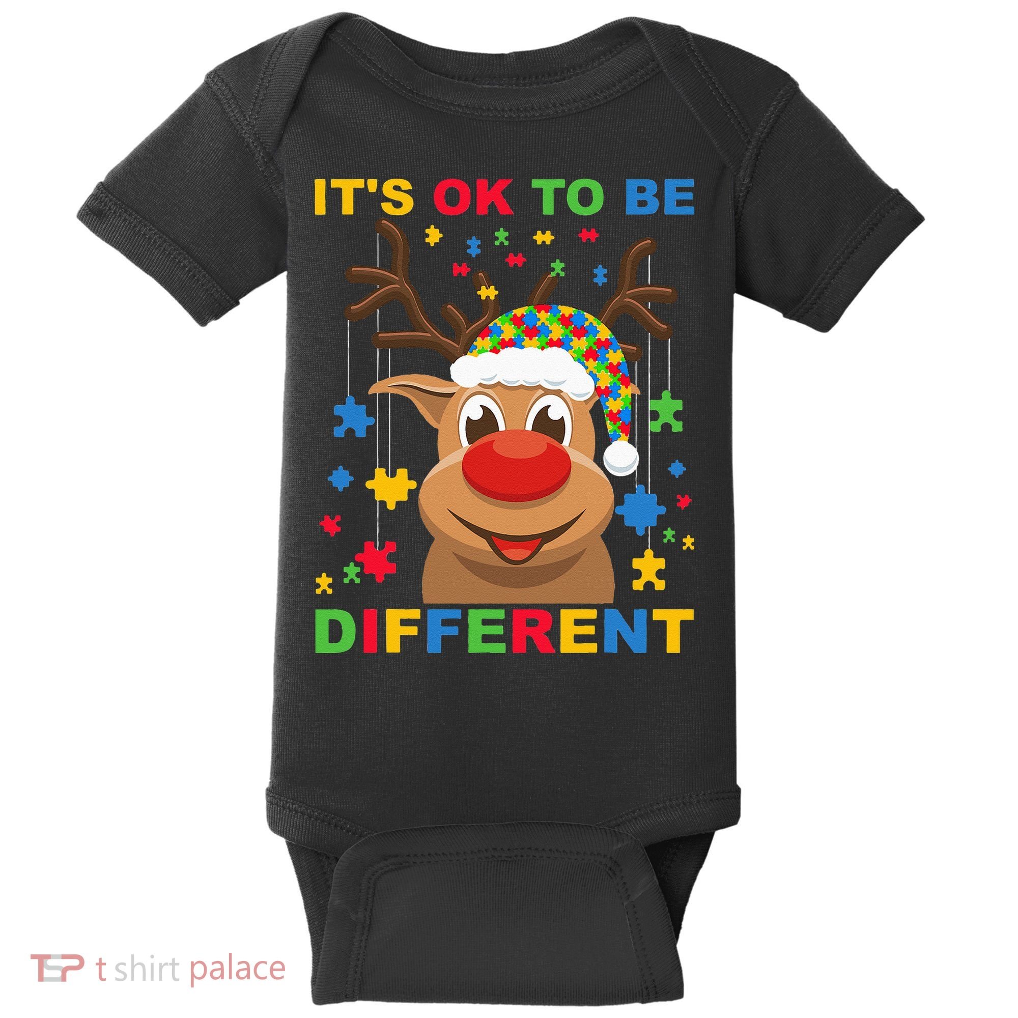 its ok to be different reindeer autism christmas Baby Bodysuit