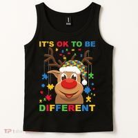 its ok to be different reindeer autism christmas Tank Top thumb 2