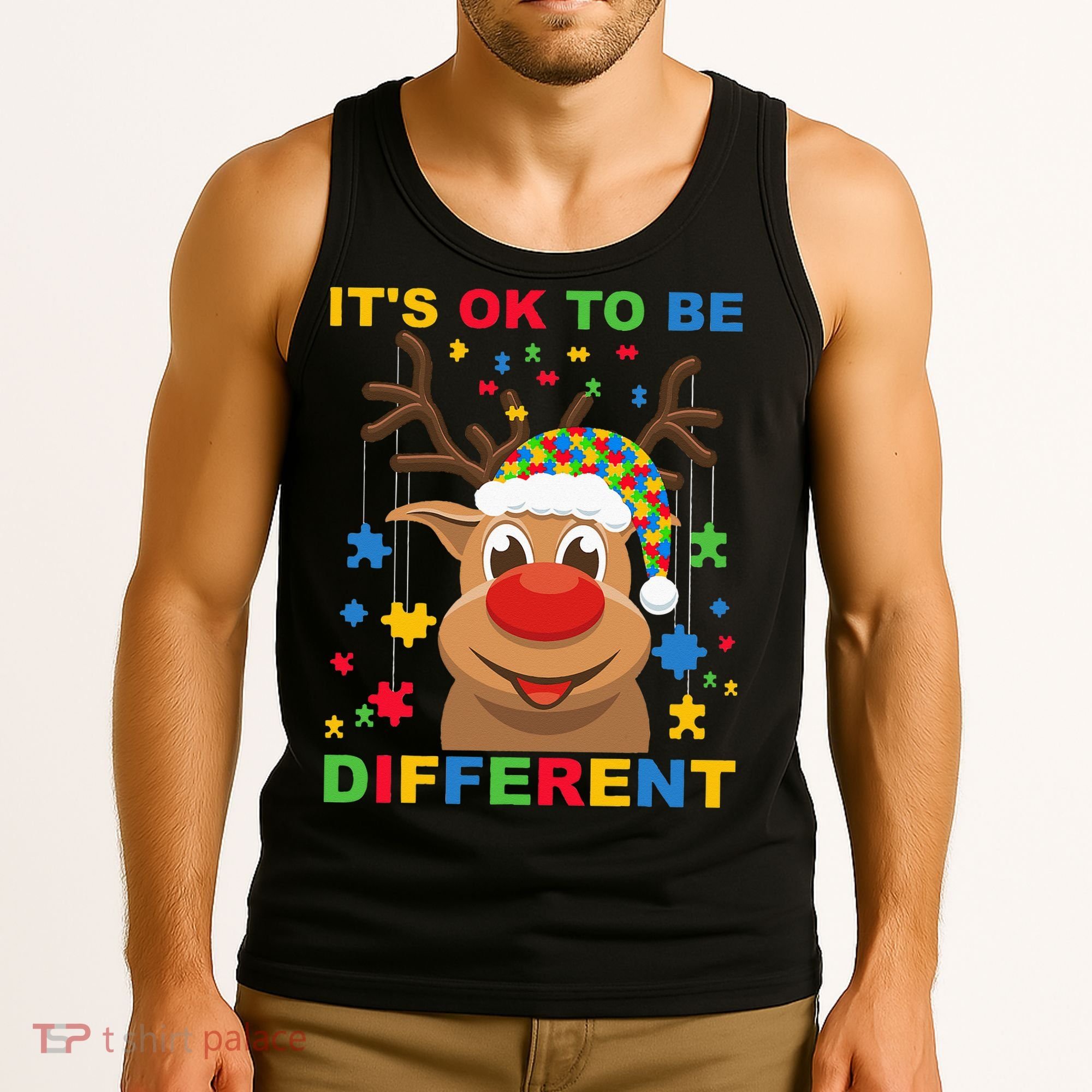 its ok to be different reindeer autism christmas Tank Top