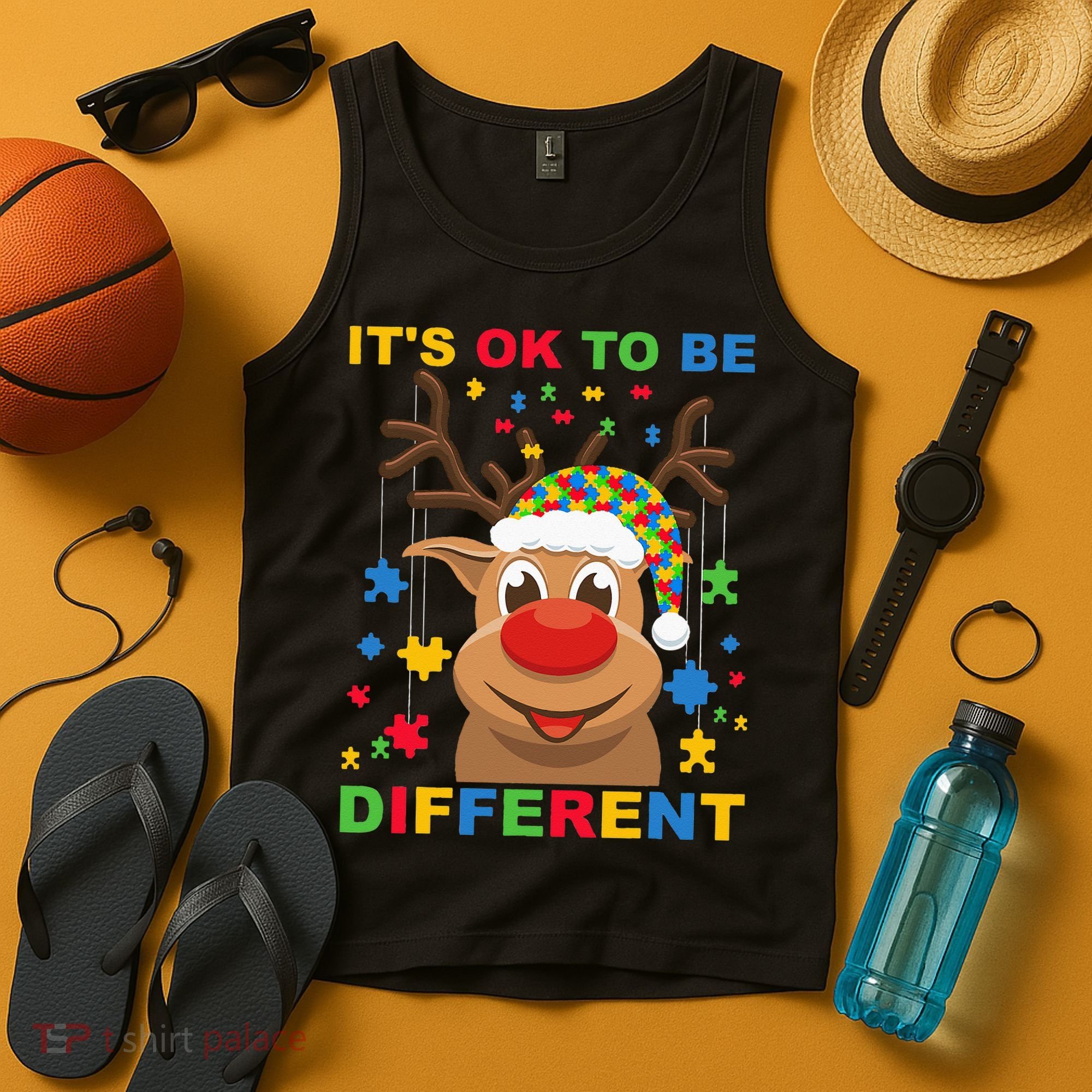 its ok to be different reindeer autism christmas Tank Top