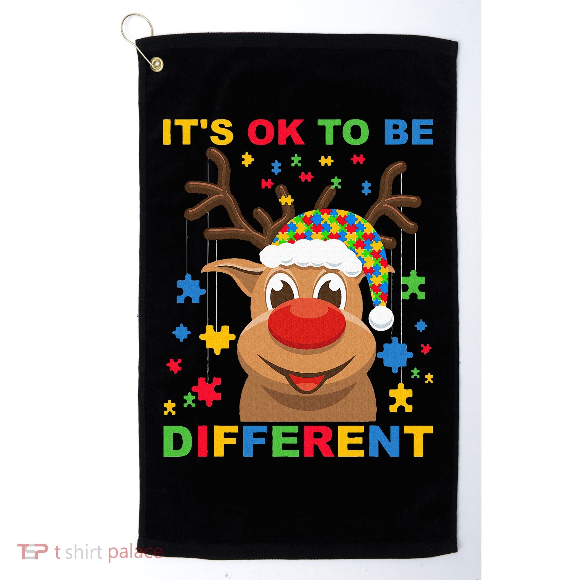 its ok to be different reindeer autism christmas Golf Towel