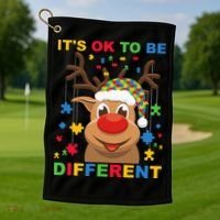 its ok to be different reindeer autism christmas Golf Towel thumb 1
