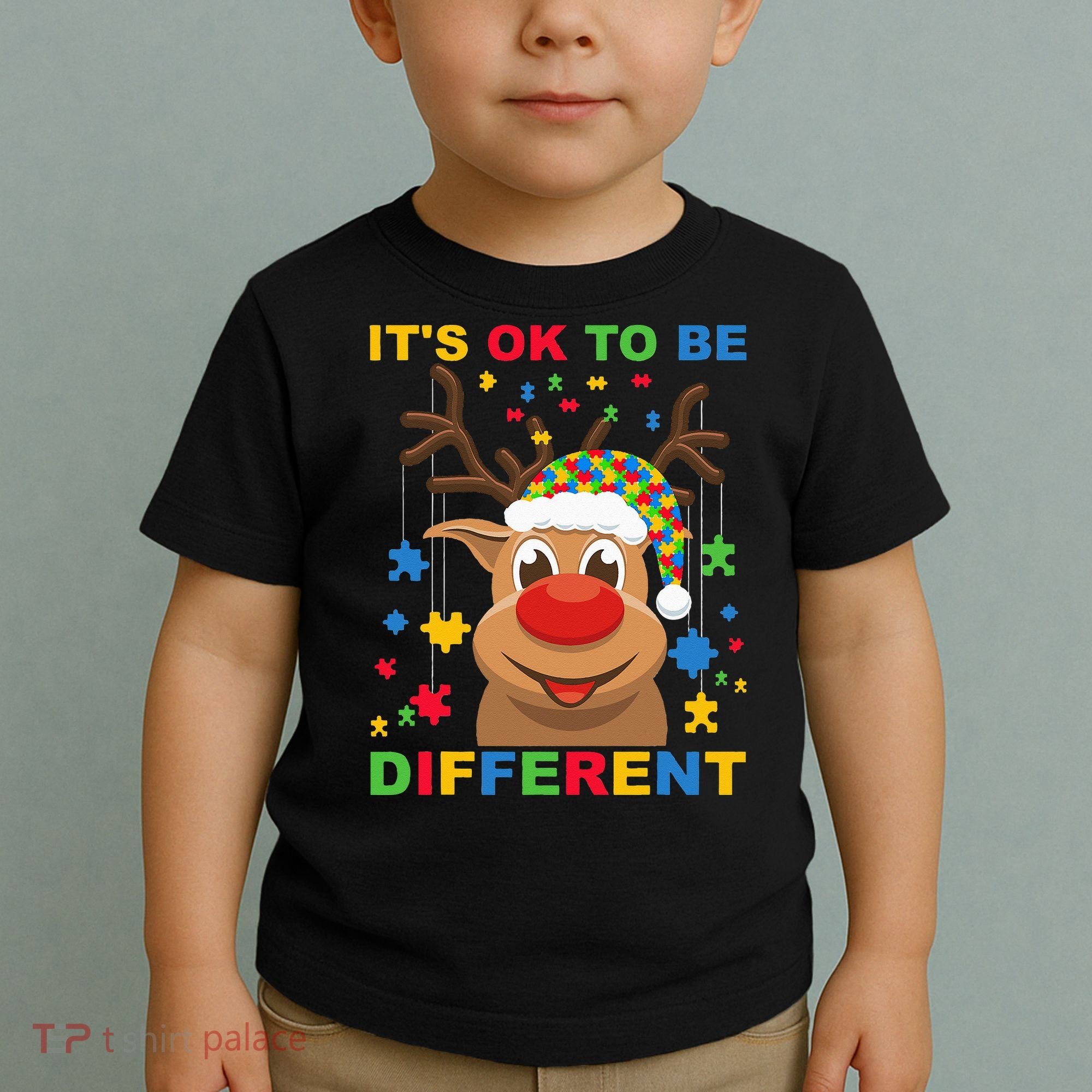 its ok to be different reindeer autism christmas Toddler T-Shirt