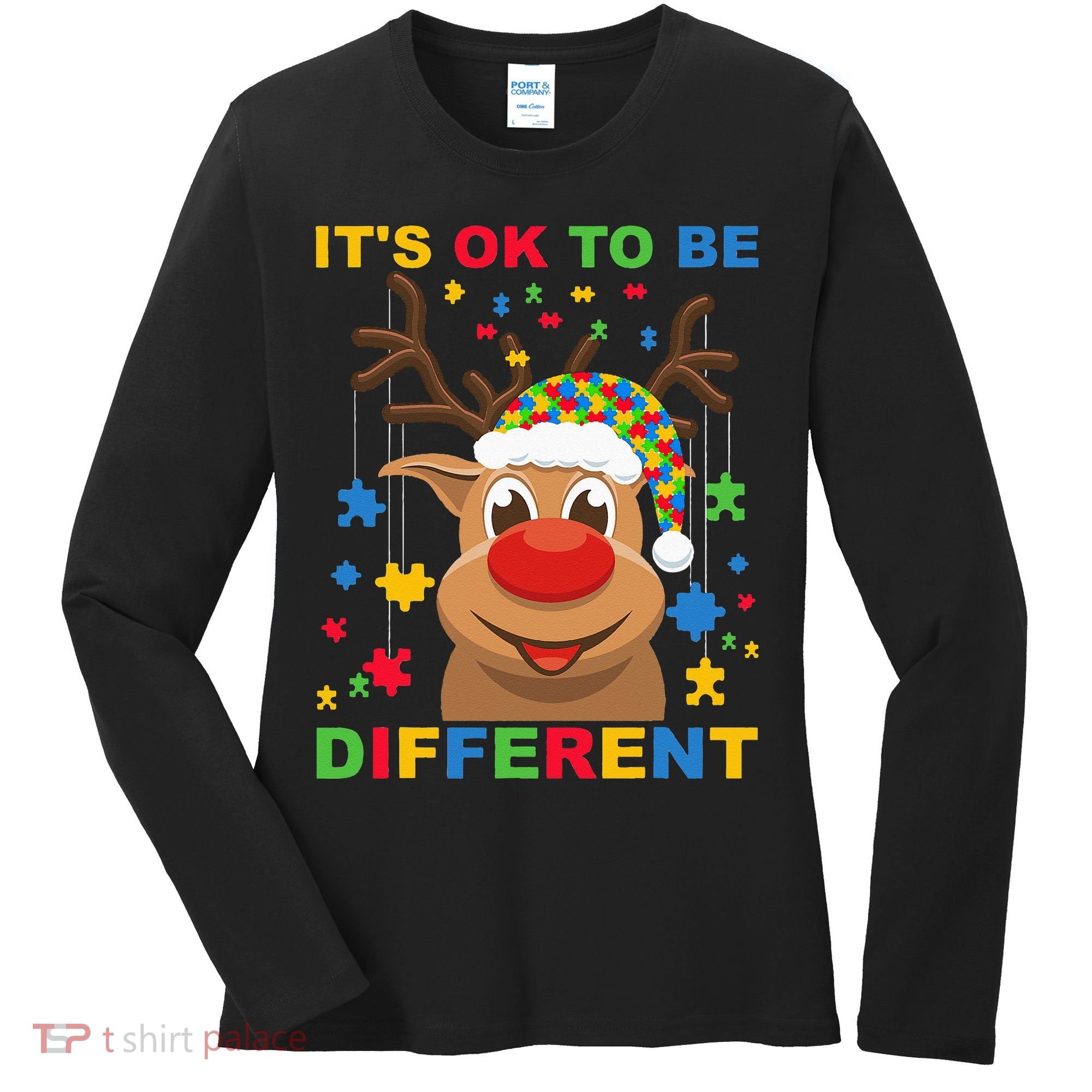 its ok to be different reindeer autism christmas Women's Long Sleeve Shirt
