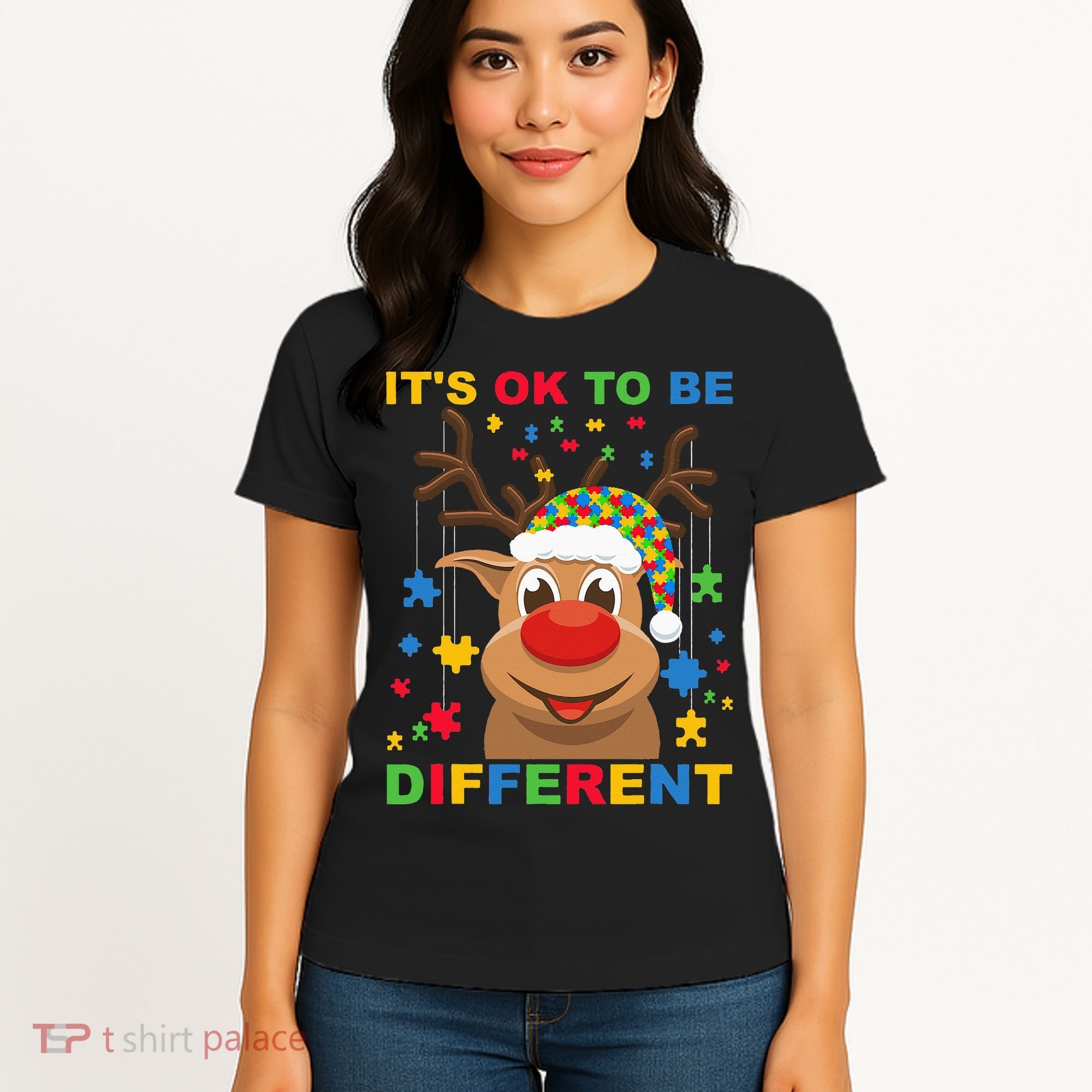 its ok to be different reindeer autism christmas Women's T-Shirt