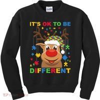 its ok to be different reindeer autism christmas Kids Sweatshirt thumb 0