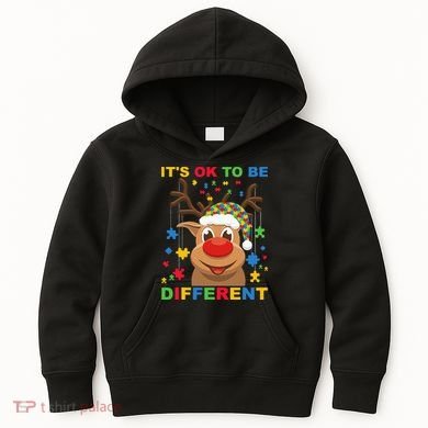 its ok to be different reindeer autism christmas Kids Hoodie